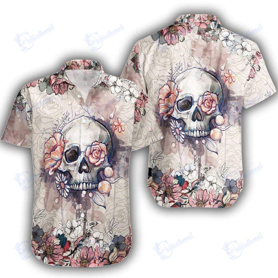 Beach Shirt Hawaiian Aloha Shirts Skull Flower Dh- Chillicothemall