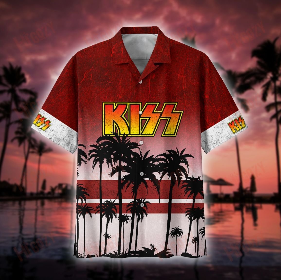 Beach Shirt Kiss Band Hawaiian Shirts, Kiss Band Logo Short Sleeve Shirt