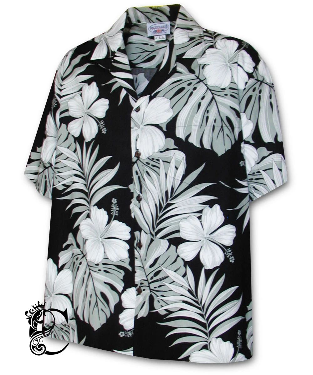 Big Hibiscus Black Hawaiian Shirt