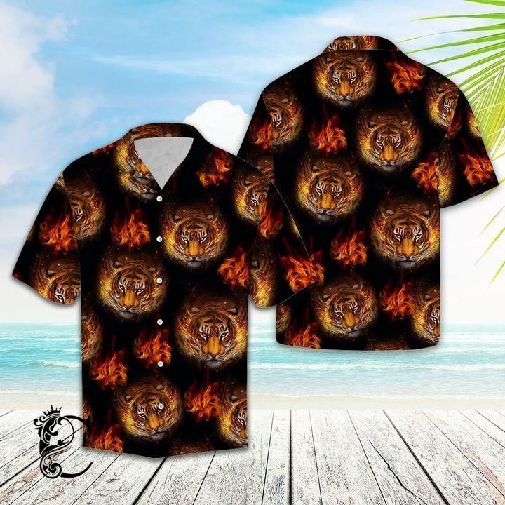 Beach Shirt Get Here Tiger Fire Hawaiian Shirt- Chillicothemall