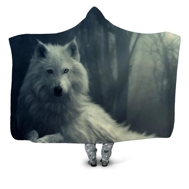 White Wolf Stare Blanket Hoodie