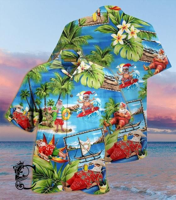 Top Collection Christmas Santa Claus Surfing Full Printing Hawaiian Shirt