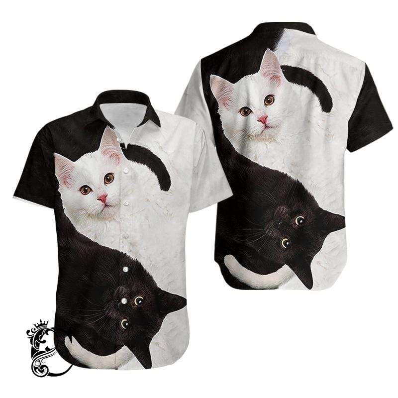 Black And White Cat Full Printing Hawaiian Shirts