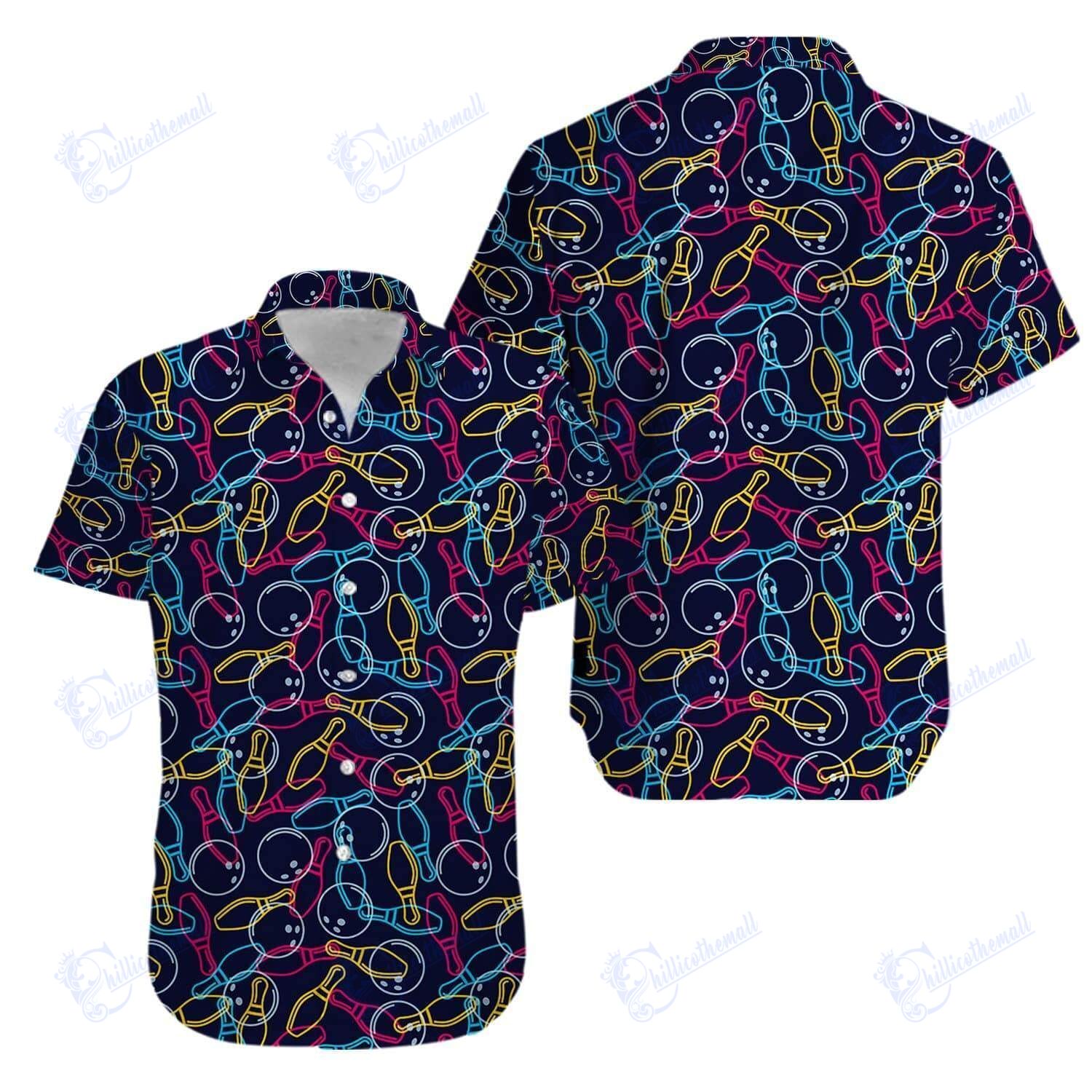 Beach Shirt Bowling Color Hawaiian Aloha Shirts V- Chillicothemall