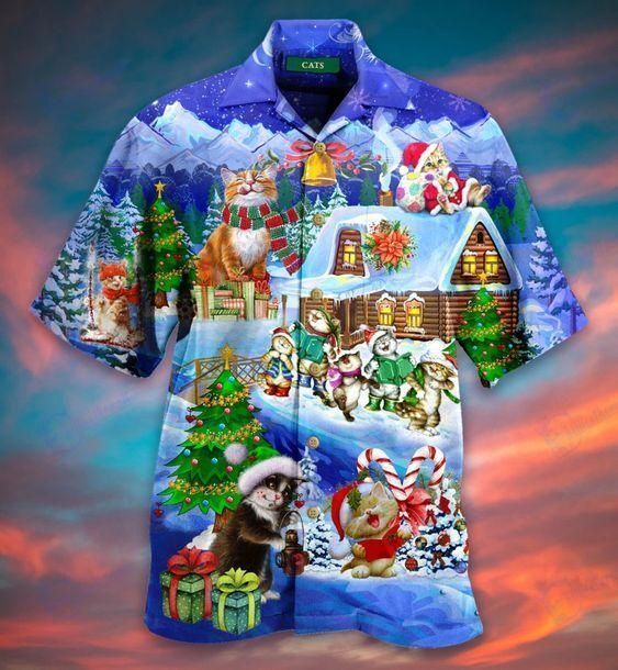 Beach Shirt Hawaiian Aloha Shirts Cats Enjoy Christmas- Chillicothemall