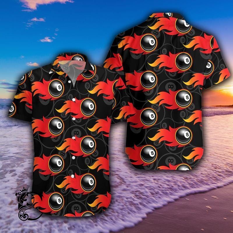 Amazing Black Fire 8 Ball Billiard Unisex Hawaiian Shirts