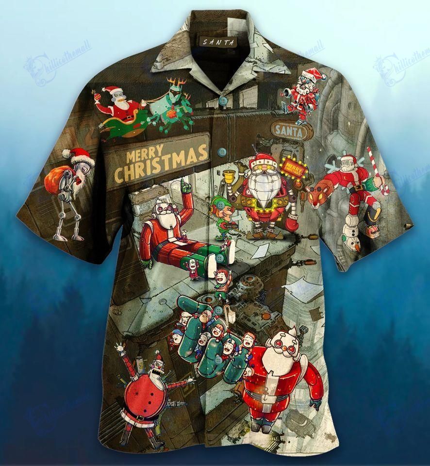 Beach Shirt Santa Claus Robot Hawaiian Aloha Shirts- Chillicothemall