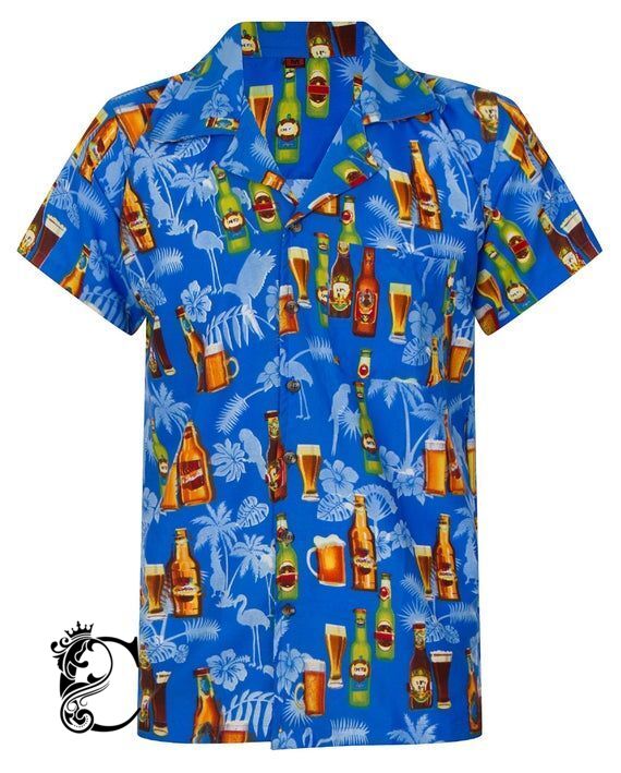 Beer Shirt Hawaiian Shirt Pub Bar Tiki Palm Tree Print Jungle Mens Floral Hawaii  Hawaiian Shirt