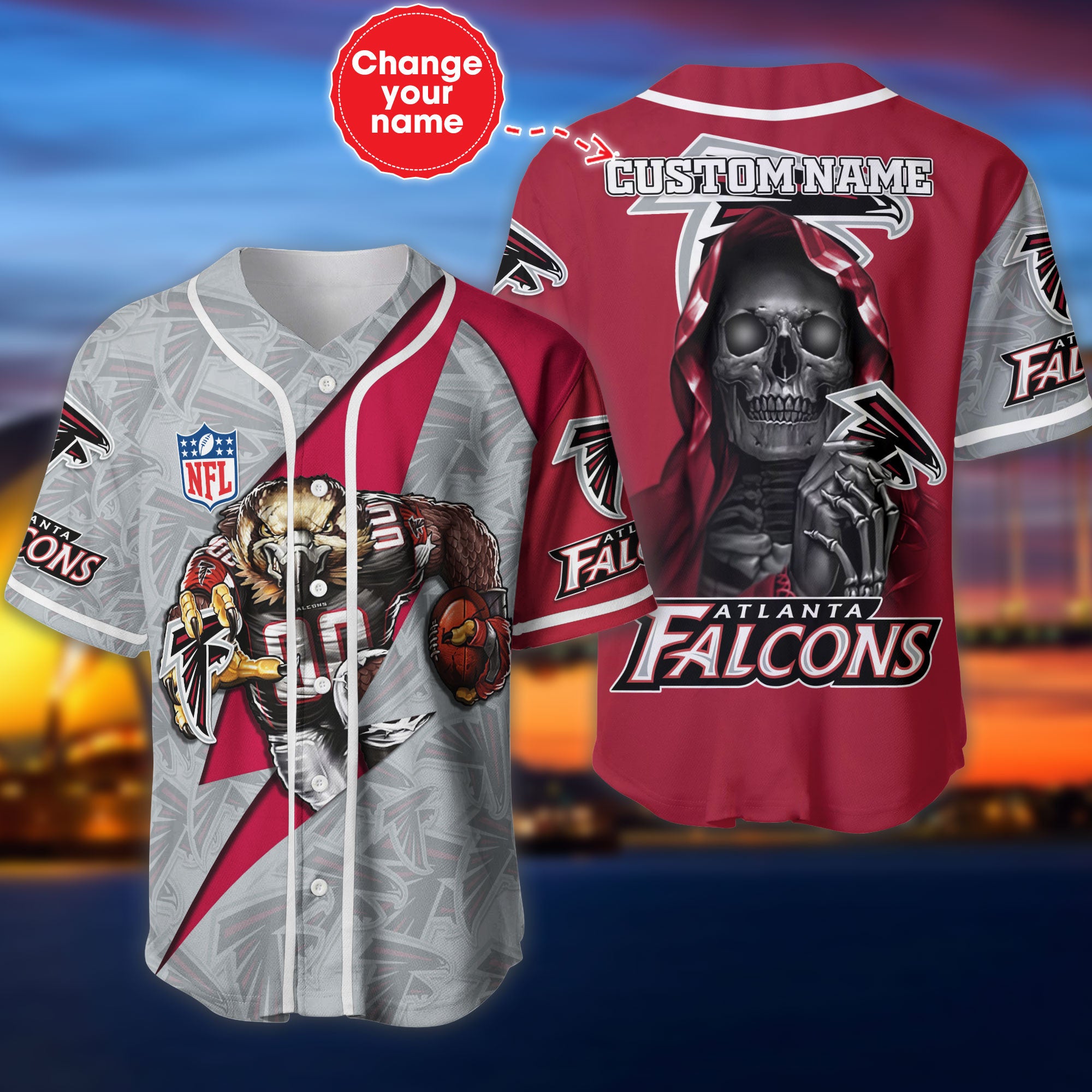 Atlanta Falcons Baseball Jersey Shirt Skull Custom Name