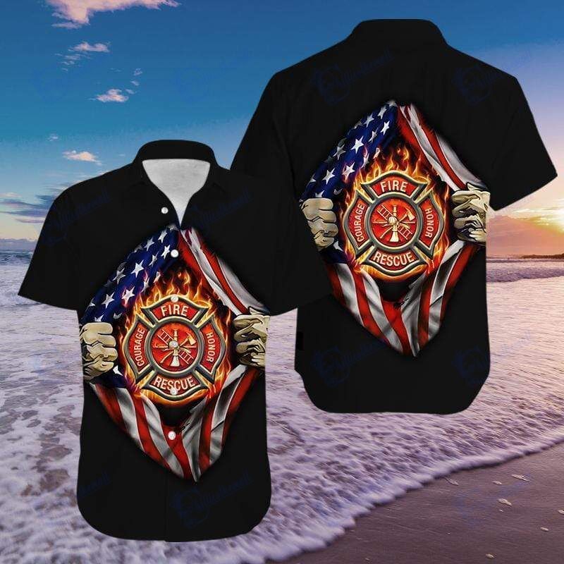 Black Firefighter Hawaiian Aloha Shirts