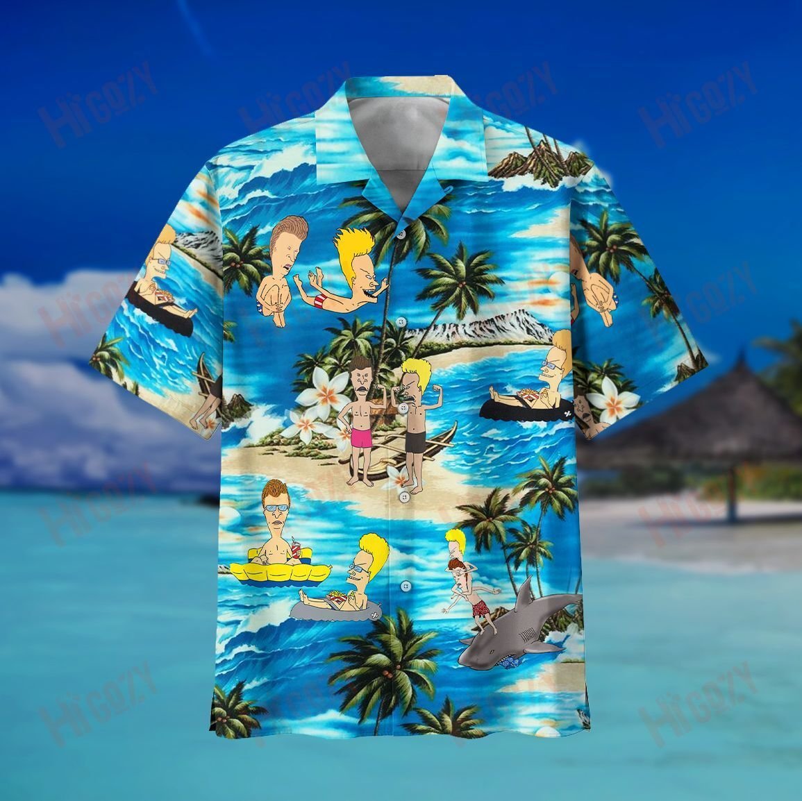 Beach Shirt Beavis And Butt-Head Blue Sea Summer Vibe Hawaiian Aloha Shirts, Beavis And Butt-Head Short Sleeve Shirt Hawaiian Shirts For Woman/For Men