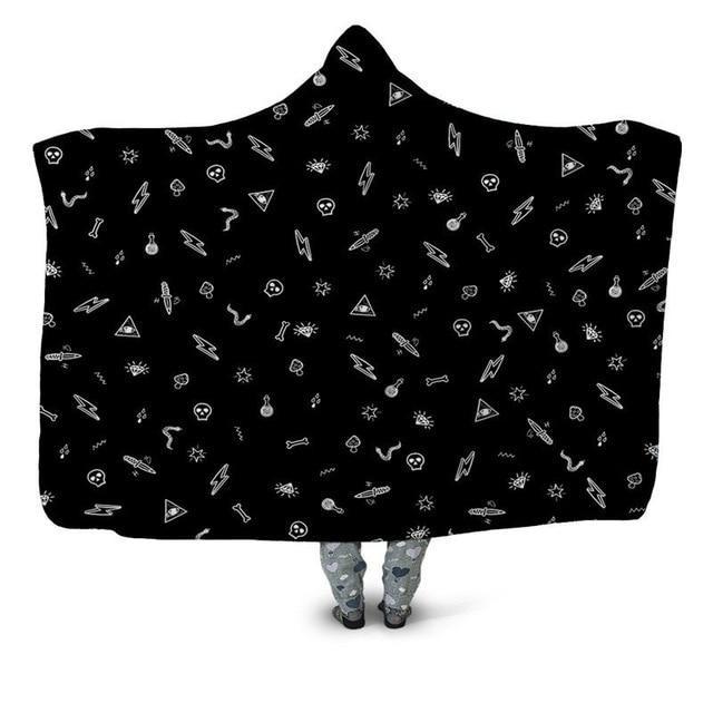 Black Symbol Print Blanket Hoodie