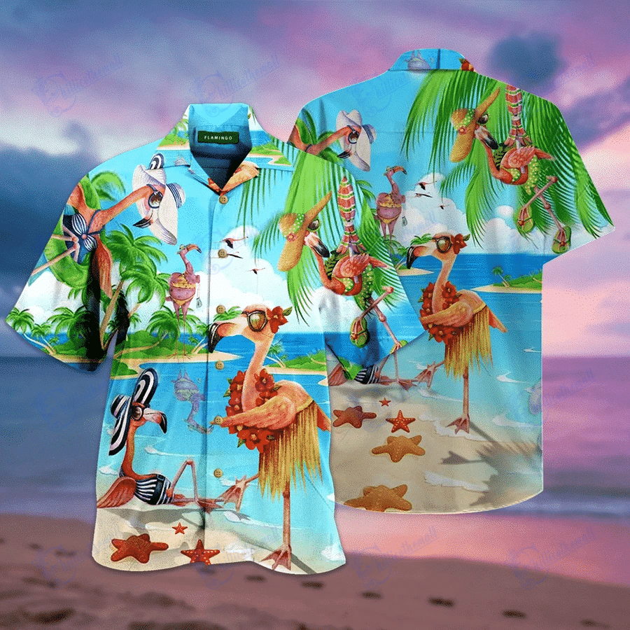 Beach Shirt Hawaiian Aloha Shirts Flamingo Beach Day- Chillicothemall