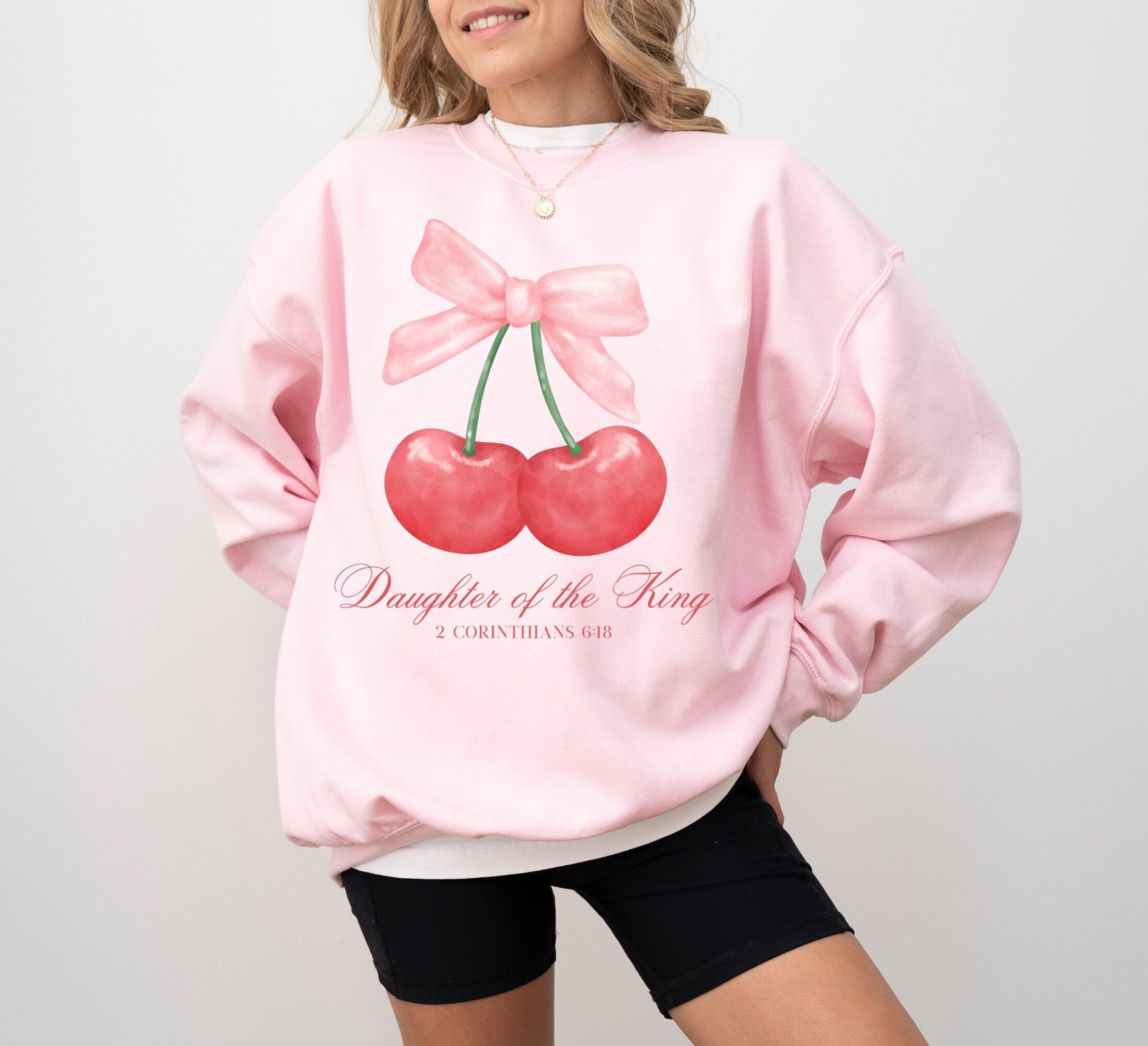 Trendy Christian Sweatshirt For Women Bible Verse Crewneck, Coquette Clothing, Christian Apparel, Cherry Crewneck, Jesus Merch, Gift For Her