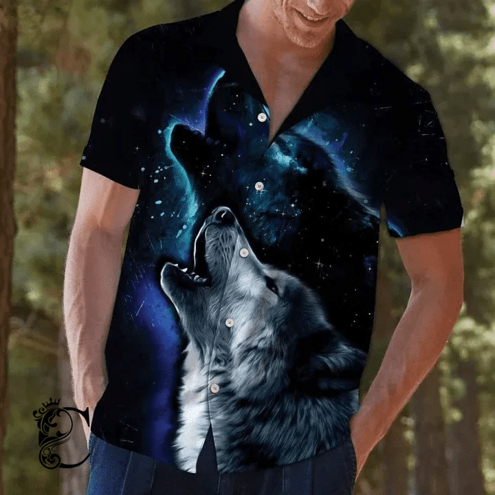 Beach Shirt Hawaiian Aloha Shirts Howling Wolf Galaxy- Chillicothemall