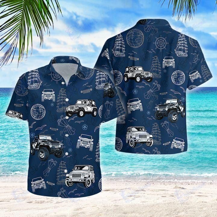 Anchor Jeep Pirate Navy Unisex Hawaiian Aloha Shirts