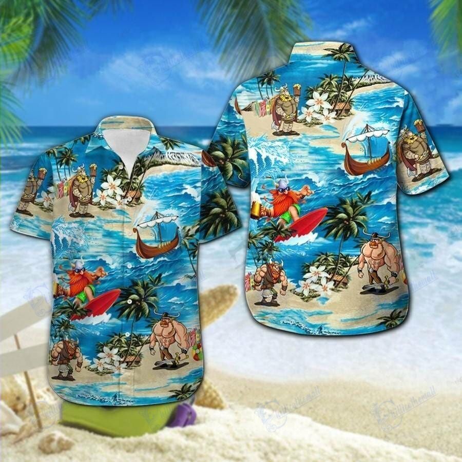 Beach Shirt Hawaiian Aloha Shirts Viking Surfing- Chillicothemall