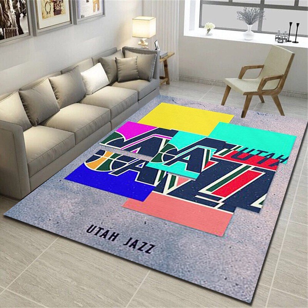 Utah Jazz Logo Area Rug, Basketball Team Living Room Carpet, Sports Floor Mat Home Decor