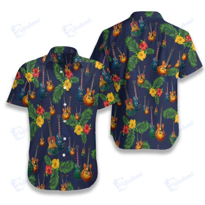 Beach Shirt Hawaiian Aloha Shirts Guitar Flower Dh- Chillicothemall