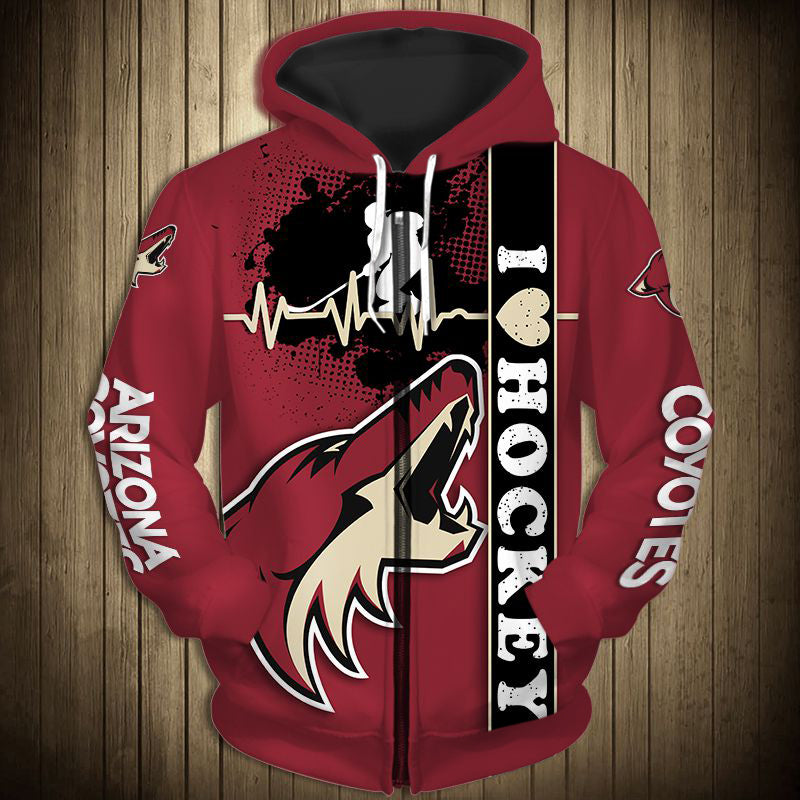 Arizona Coyotes Zip Up Hoodie Heart Beats