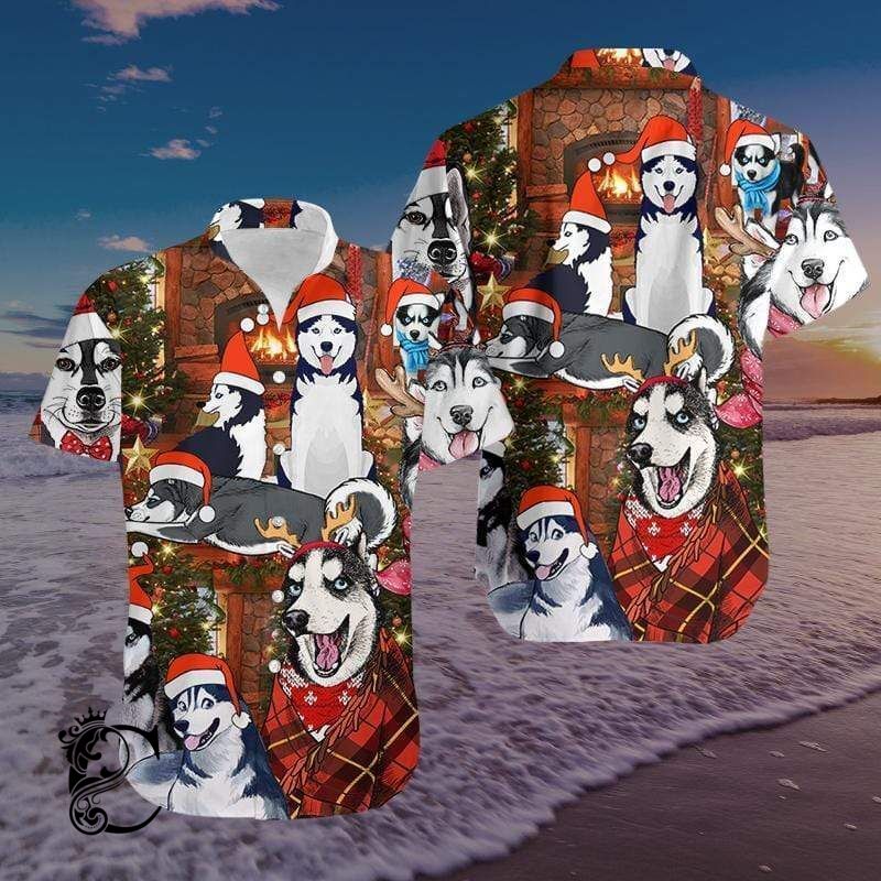 Beach Shirt Hawaiian Aloha Shirts Christmas With Husky- Chillicothemall