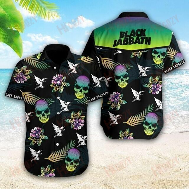 Black Sabbath Rock Band Graphic Print Short Sleeve Hawaiian Casual Shirt