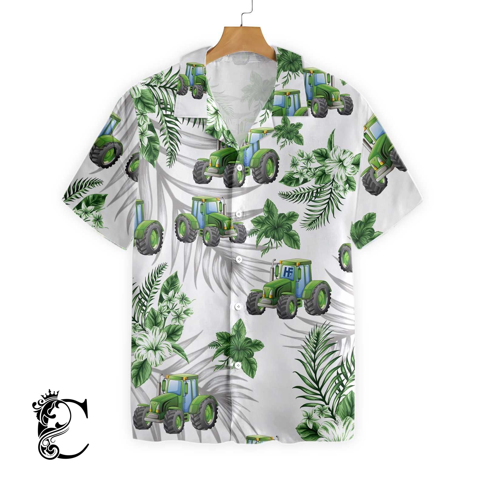 Tropical Green Tractor Hawaiian Shirt