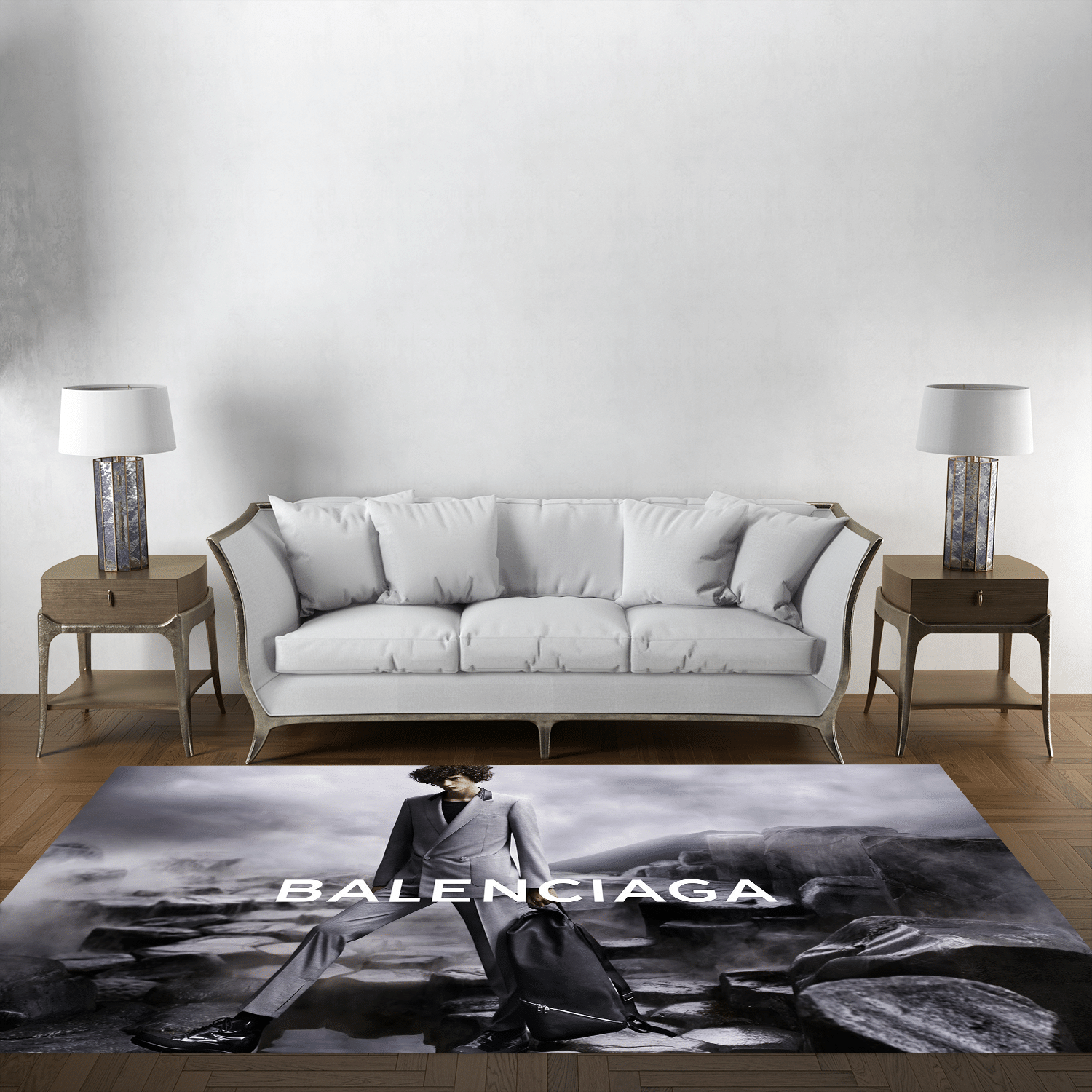 Balenciaga Logo Inspired Area Rug, Luxury Hypebeast Living Room Carpet,Fashion Brand Floor Mat