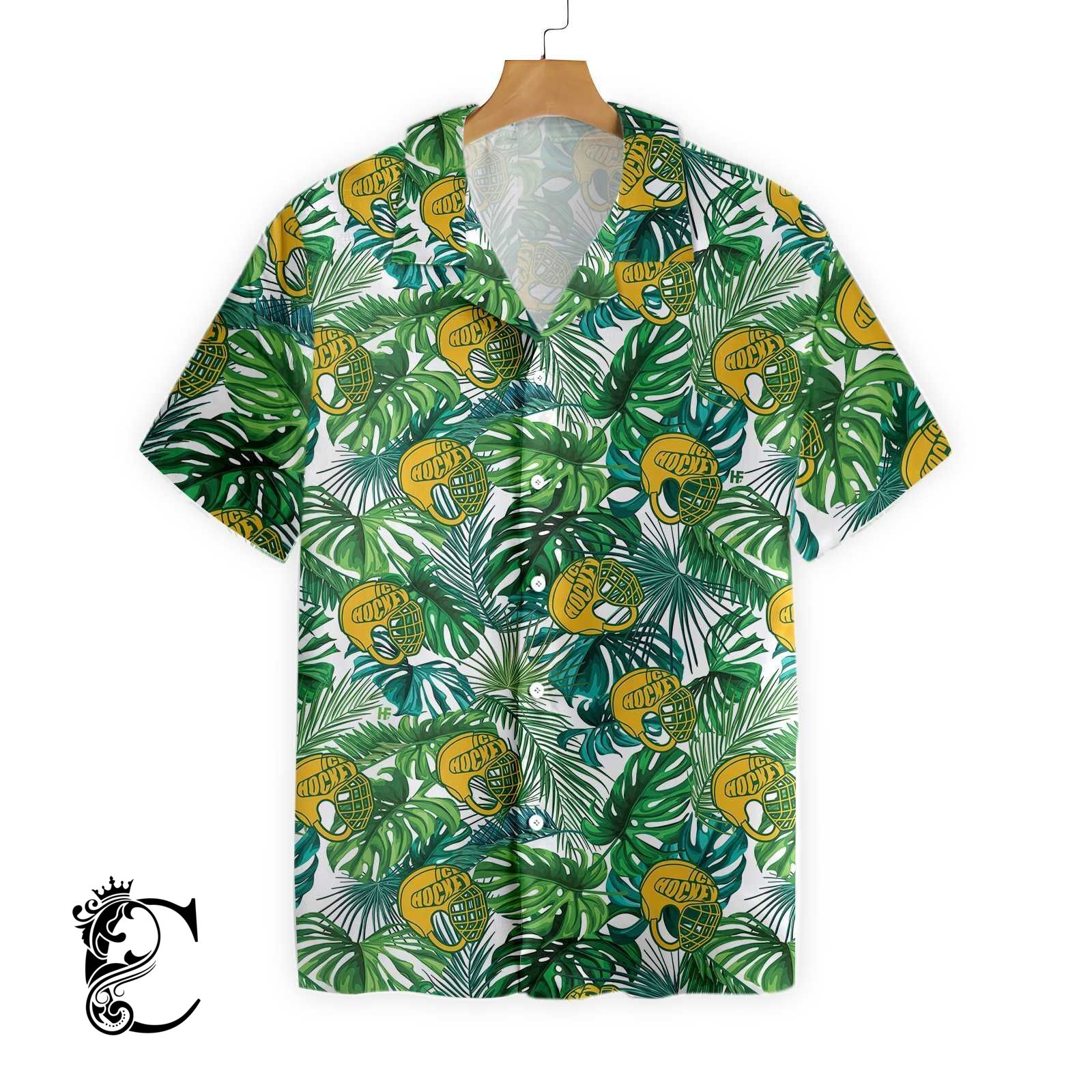 Tropical Ice Hockey Yellow Helmet Hawaiian Shirt