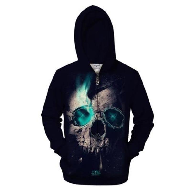 Blue Light Skull Zip-up Hoodie