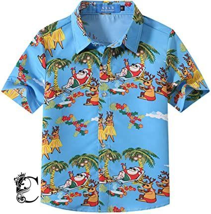 Big Boys’ Santa Claus Party Tropical Ugly Hawaiian Christmas Shirts