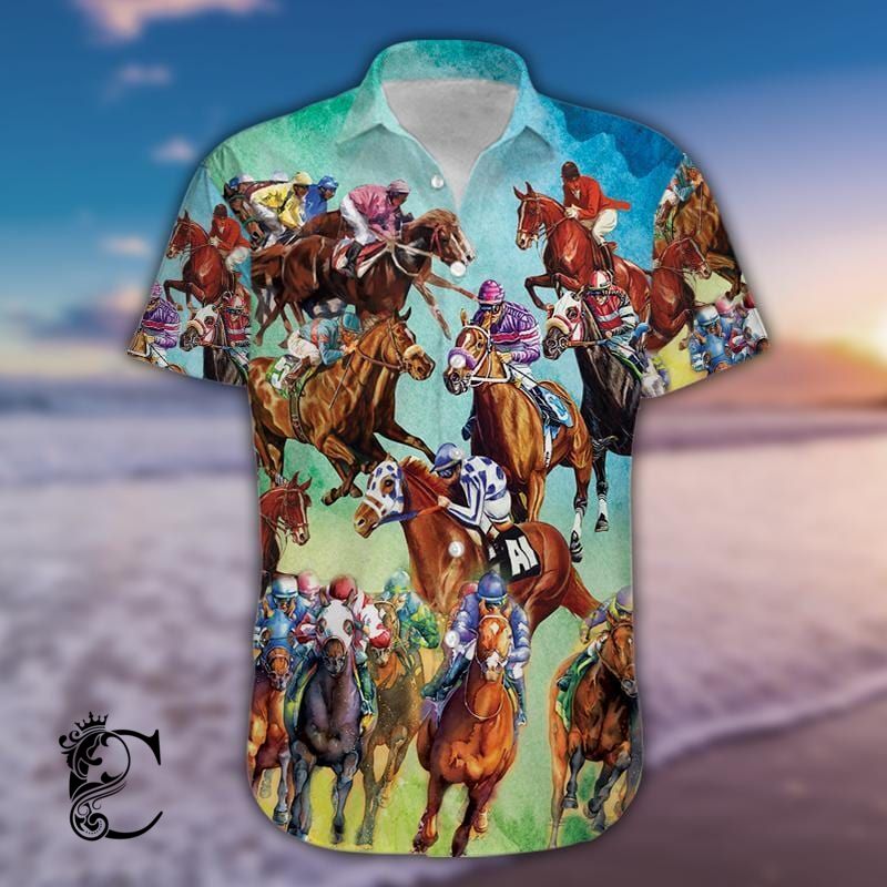 Amazing Horse Race Unisex Hawaiian Aloha Shirts