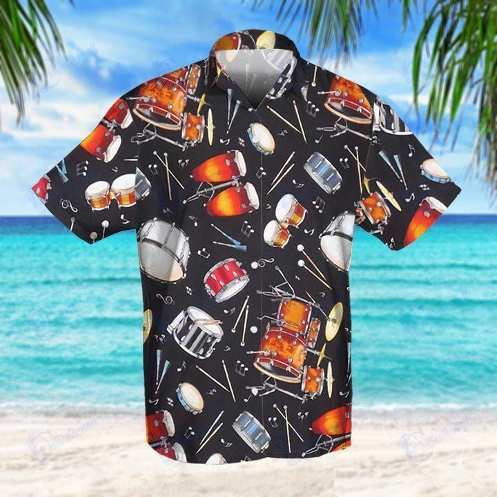 Awesome Drum Black Hawaiian Aloha Shirts