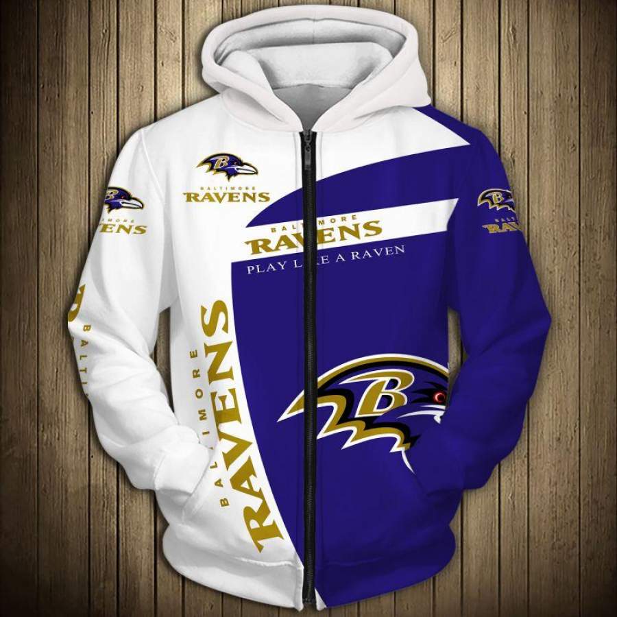 Baltimore Ravens Zip Up Hoodie 3D With Hooded Long Sleeve