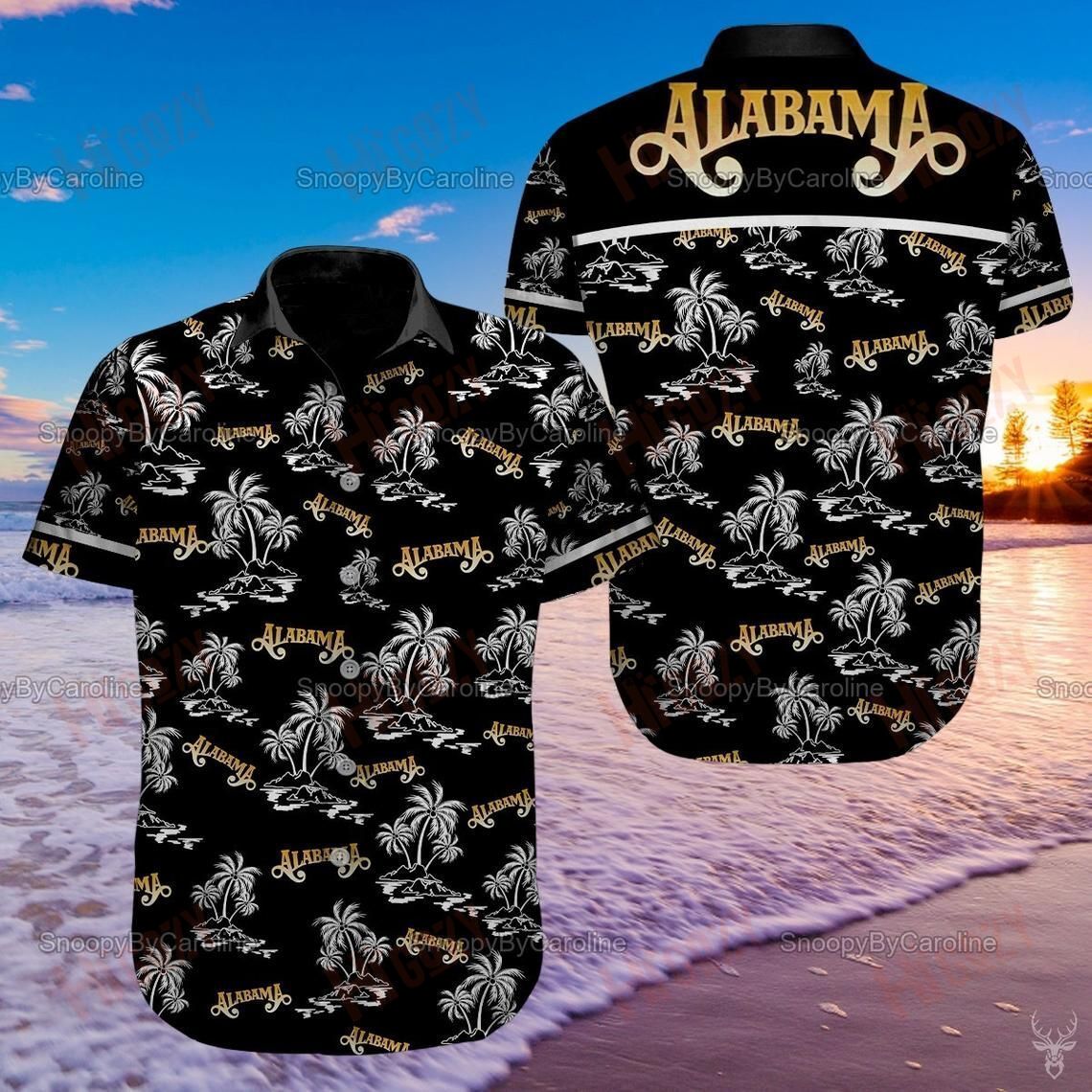 Alabama Rock Music Band Graphic Print Short Sleeve Hawaiian Casual Shirt