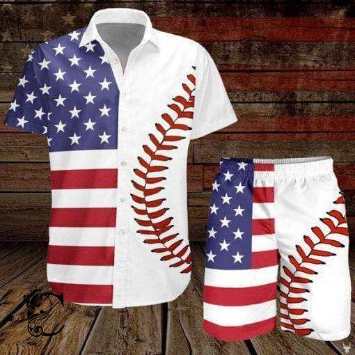 Baseball American Flag Tropical Hawaiian Shirts