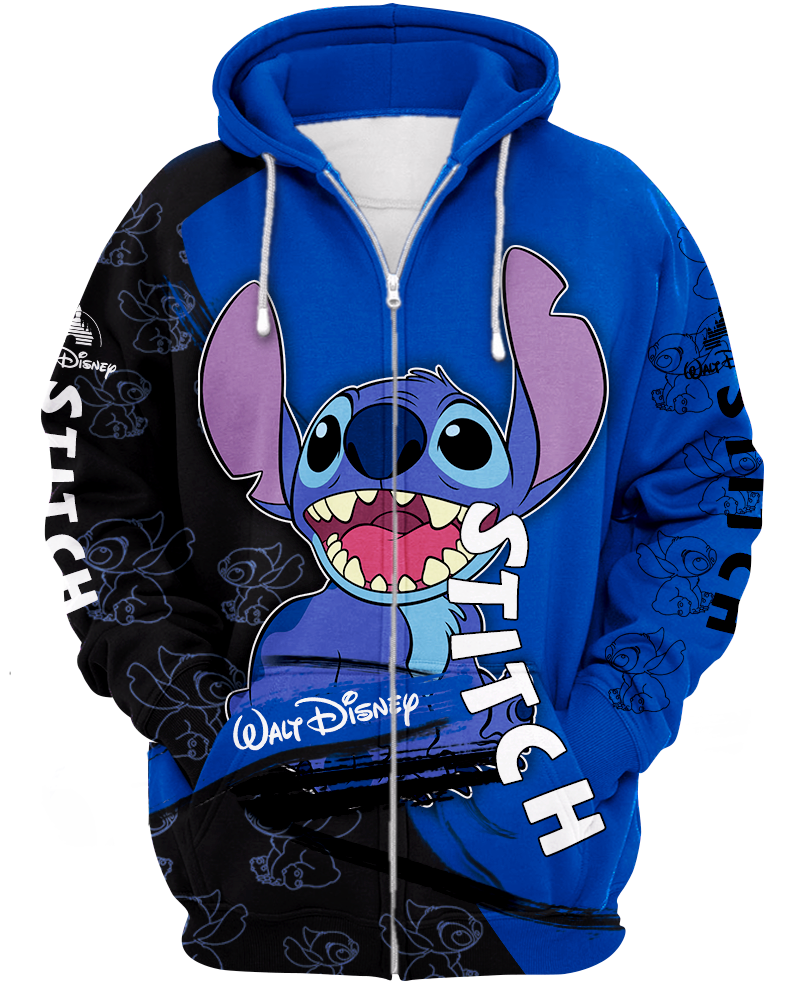 Black And Blue Stitch Zip-Up Hoodie