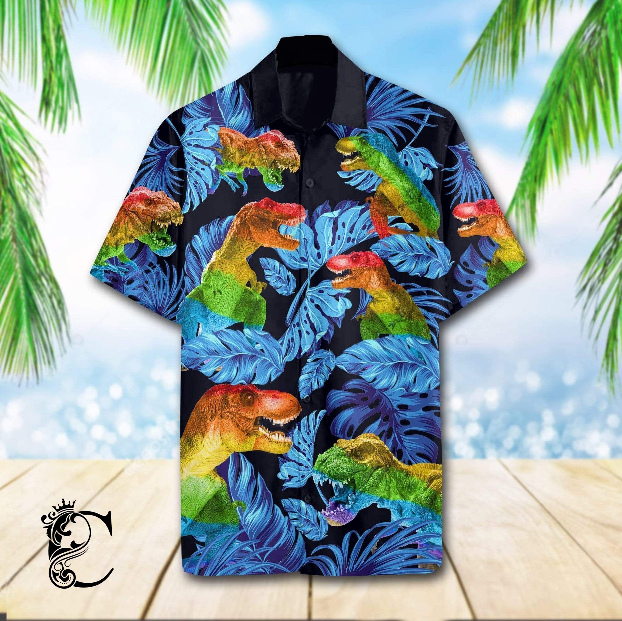 Beach Shirt Shop Dinosaur Tropical Full Hawaiian Shirts- Chillicothemall