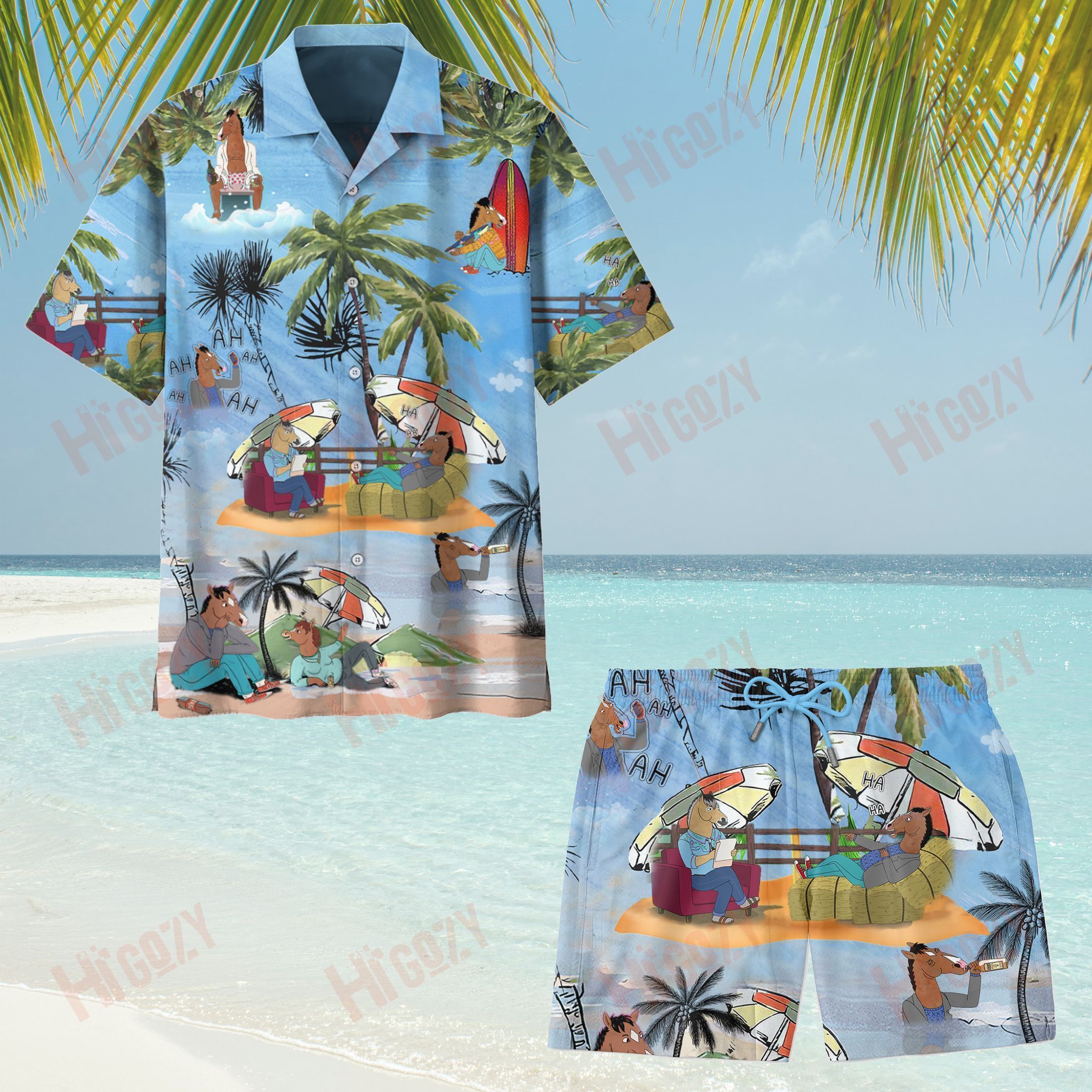 Bojack Horseman Hawaiian Shirt And Short Set Fall Family Beach Gifts For Him Her Couple