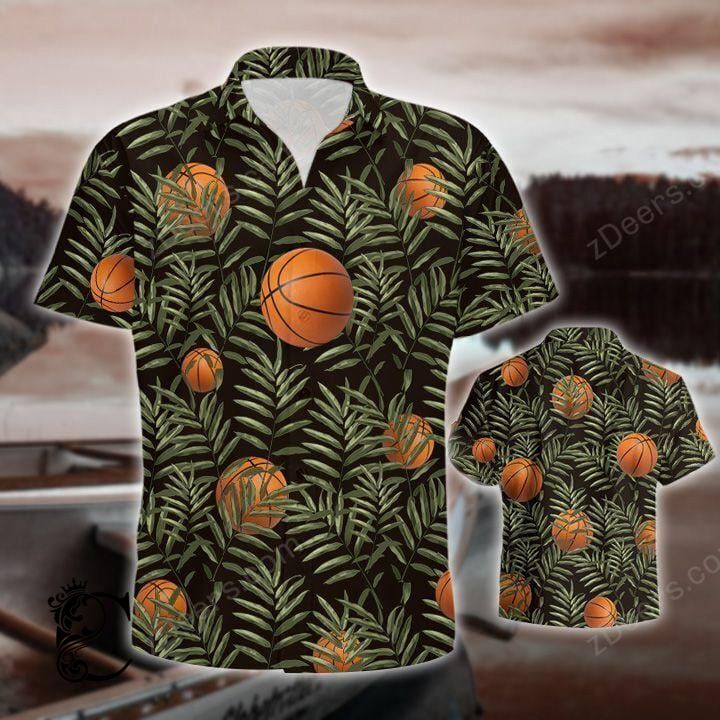 Basketball Leaf Pattern Black Unisex Hawaiian Shirts