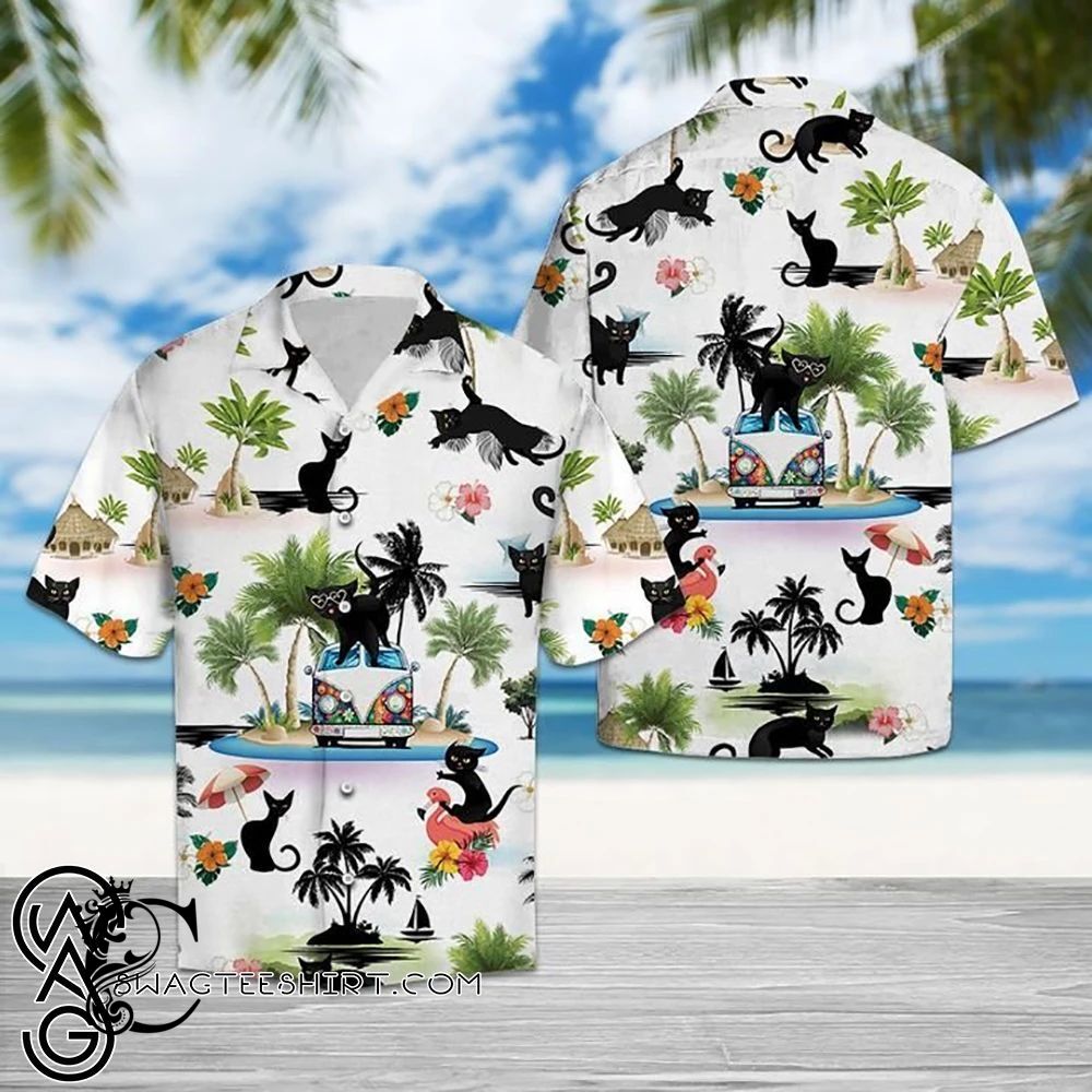 Beach Shirt Beach Hawaii Black Cat Hawaiian Shirt- Chillicothemall