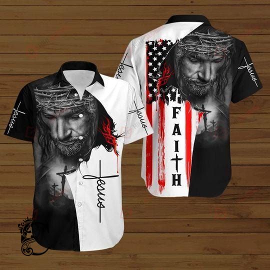 American Flags God Jesus Christian Cross Faith Gift Easter Day Aloha Hawaiian Shirts