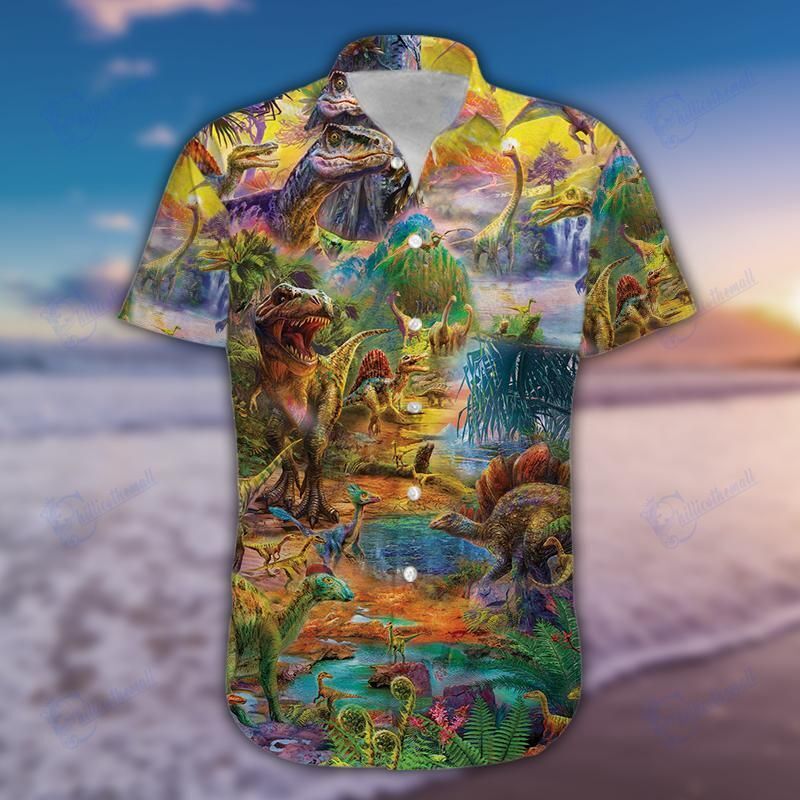 Amazing Colorful Dinosaurs In Jurassic World Hawaiian Aloha Shirts