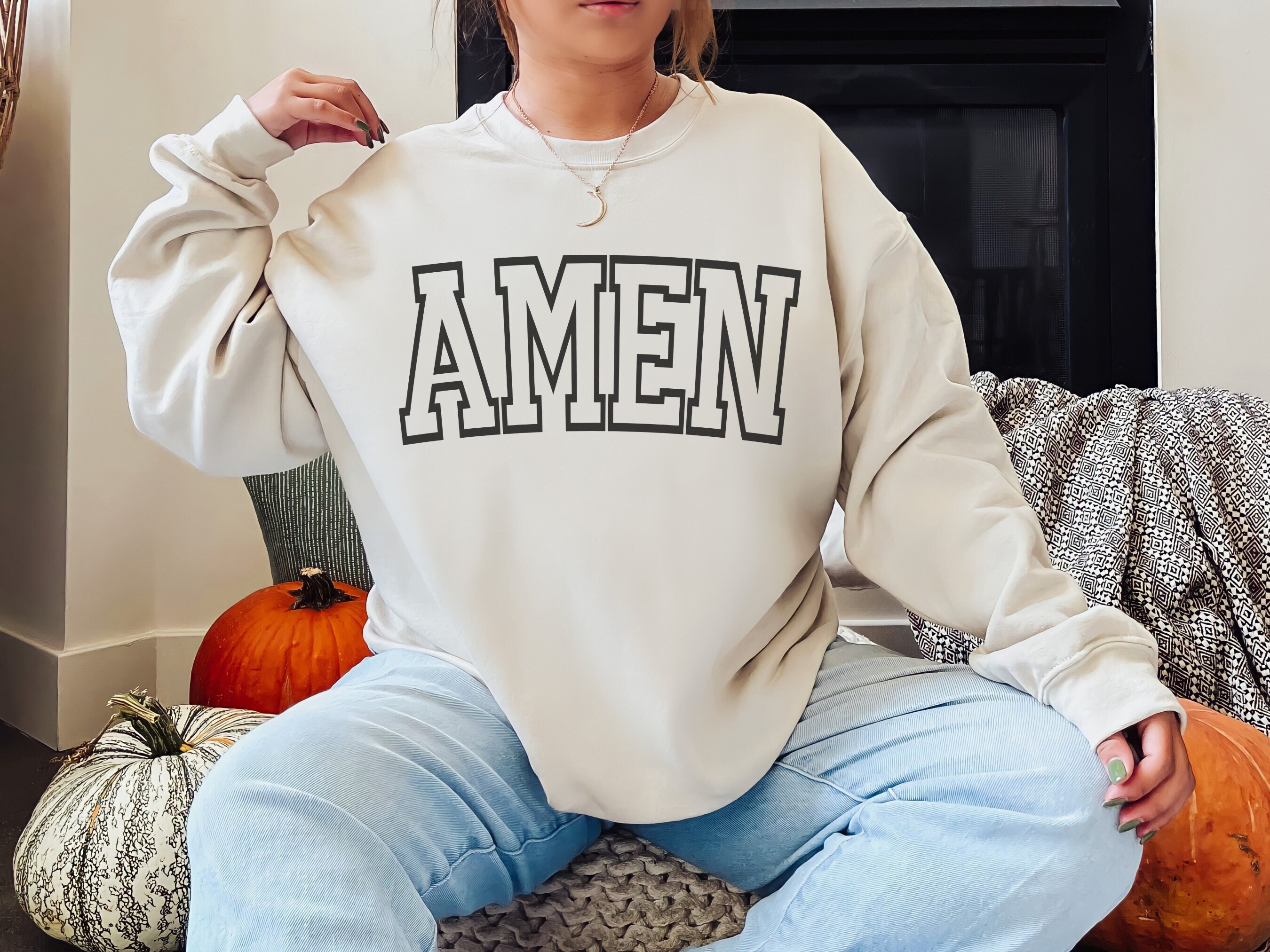 Varsity Amen Sweatshirt Christian Sweatshirt Aesthetic Christian Apparel For Women Christian Faith Crewneck Christian Clothing Gift For Her