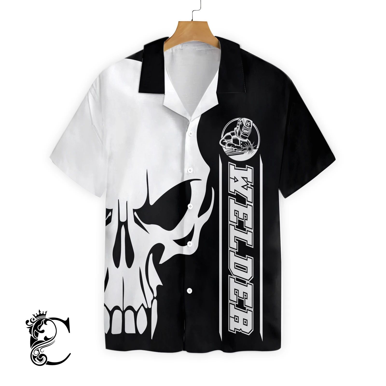 The Welder Skull Black White Ez12 1702 Hawaiian Shirt