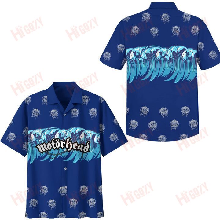 Beach Shirt Motorhead Blue Hawaiian Aloha Shirts, Motorhead Logo Short Sleeve Shirt