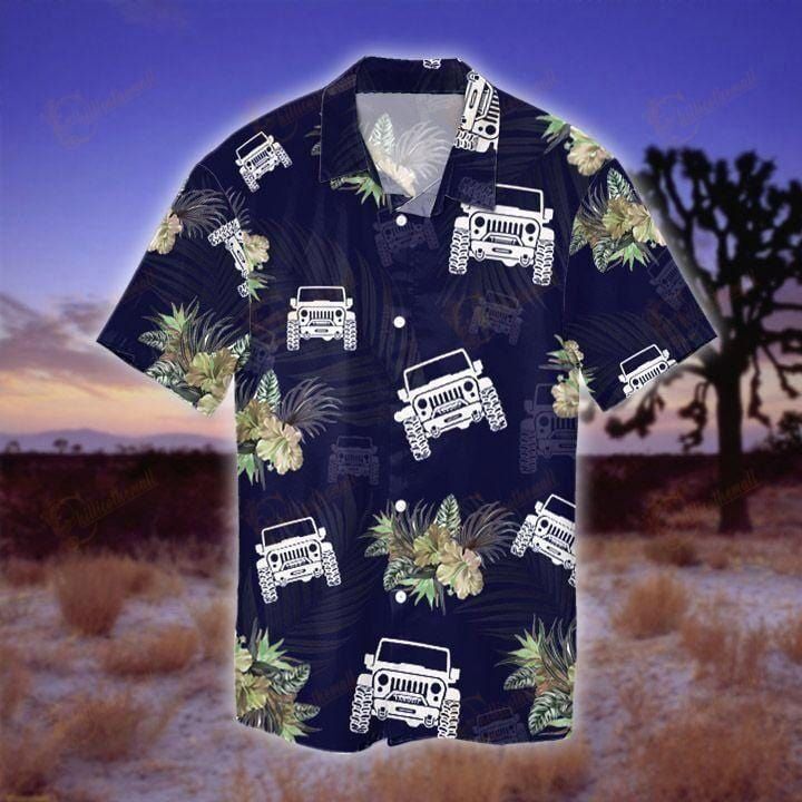 Awesome Jeep Tropical Navy Hawaiian Aloha Shirts