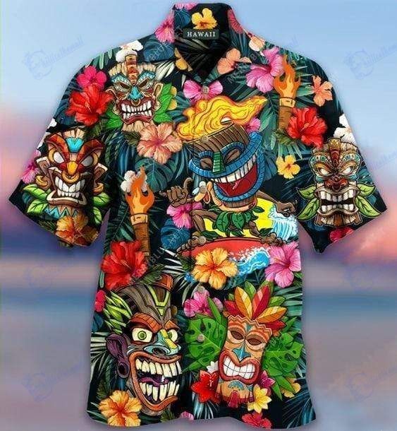 Beach Shirt Hawaiian Aloha Shirts Tiki Tiki Awesome- Chillicothemall