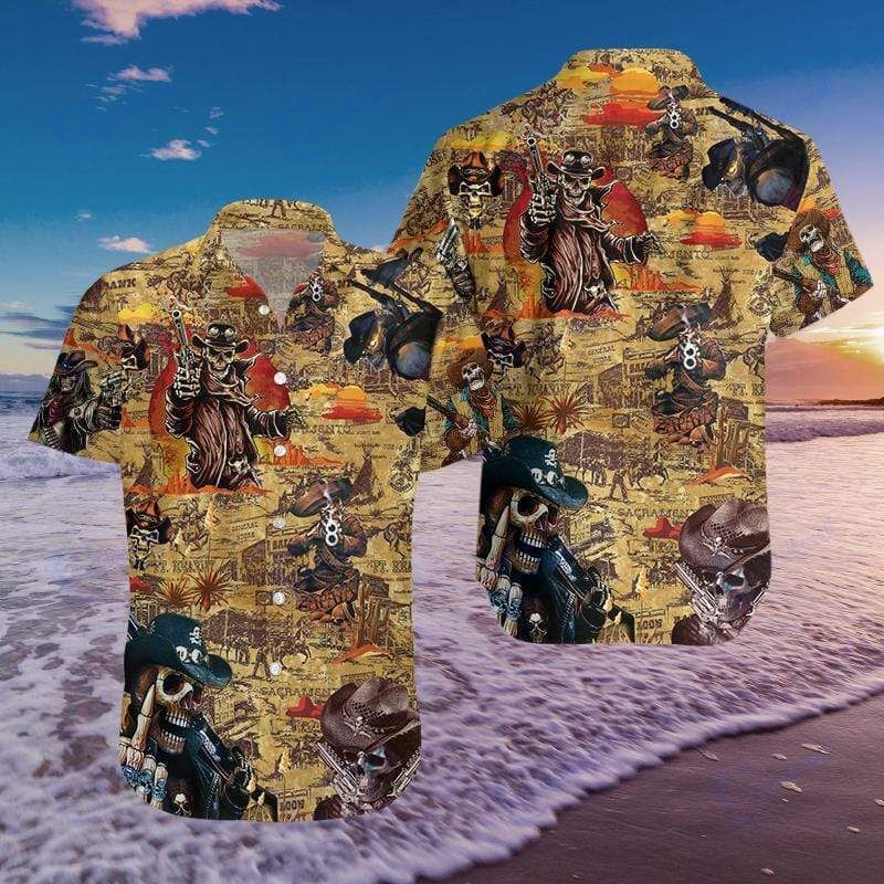 Beach Shirt Cowboy Skull Hawaiian Aloha Shirts 140121L- Chillicothemall