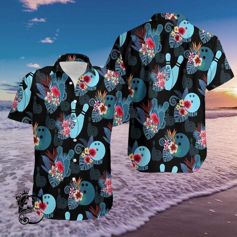 Beach Shirt Bowling Black Aloha Hawaiian Shirts- Chillicothemall